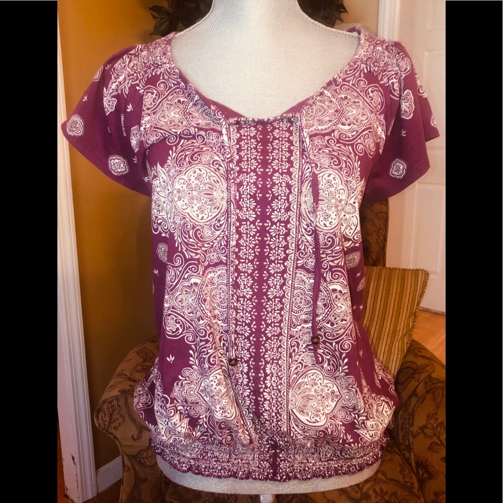 Beautiful Purple and White Peasant Blouse